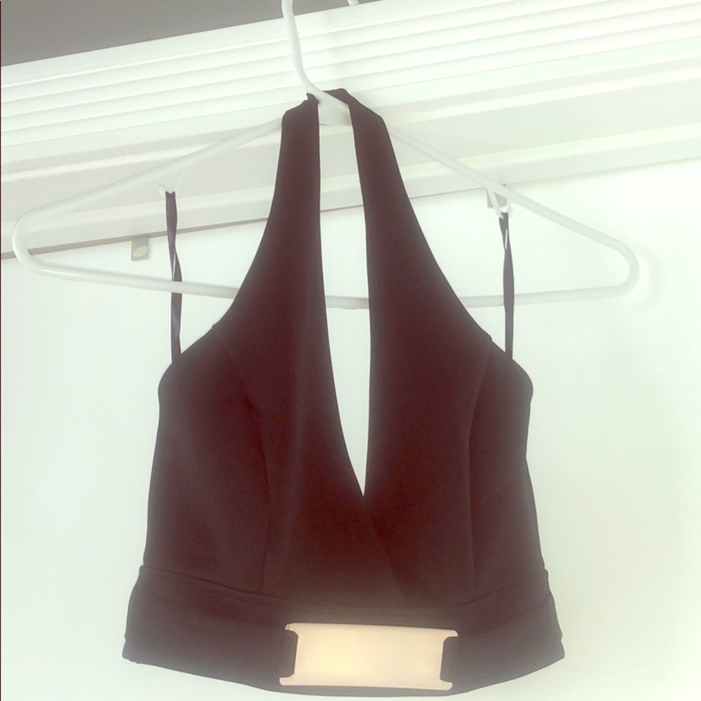 Bebe halter crop top with gold buckle